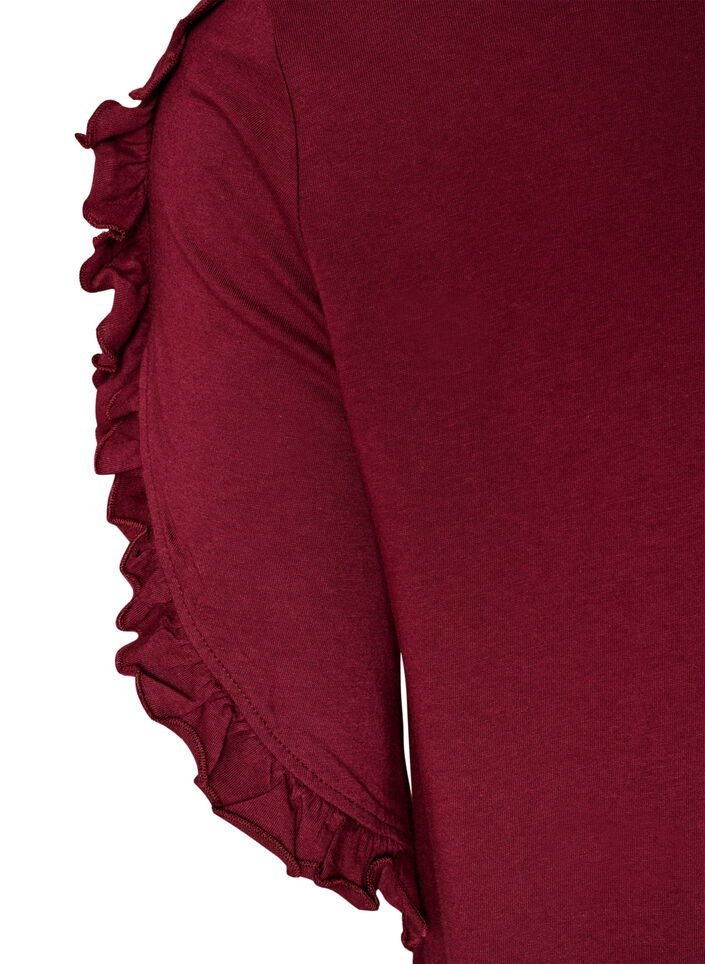Nightgown in organic cotton with ruffle sleeves, Red, Packshot image number 3