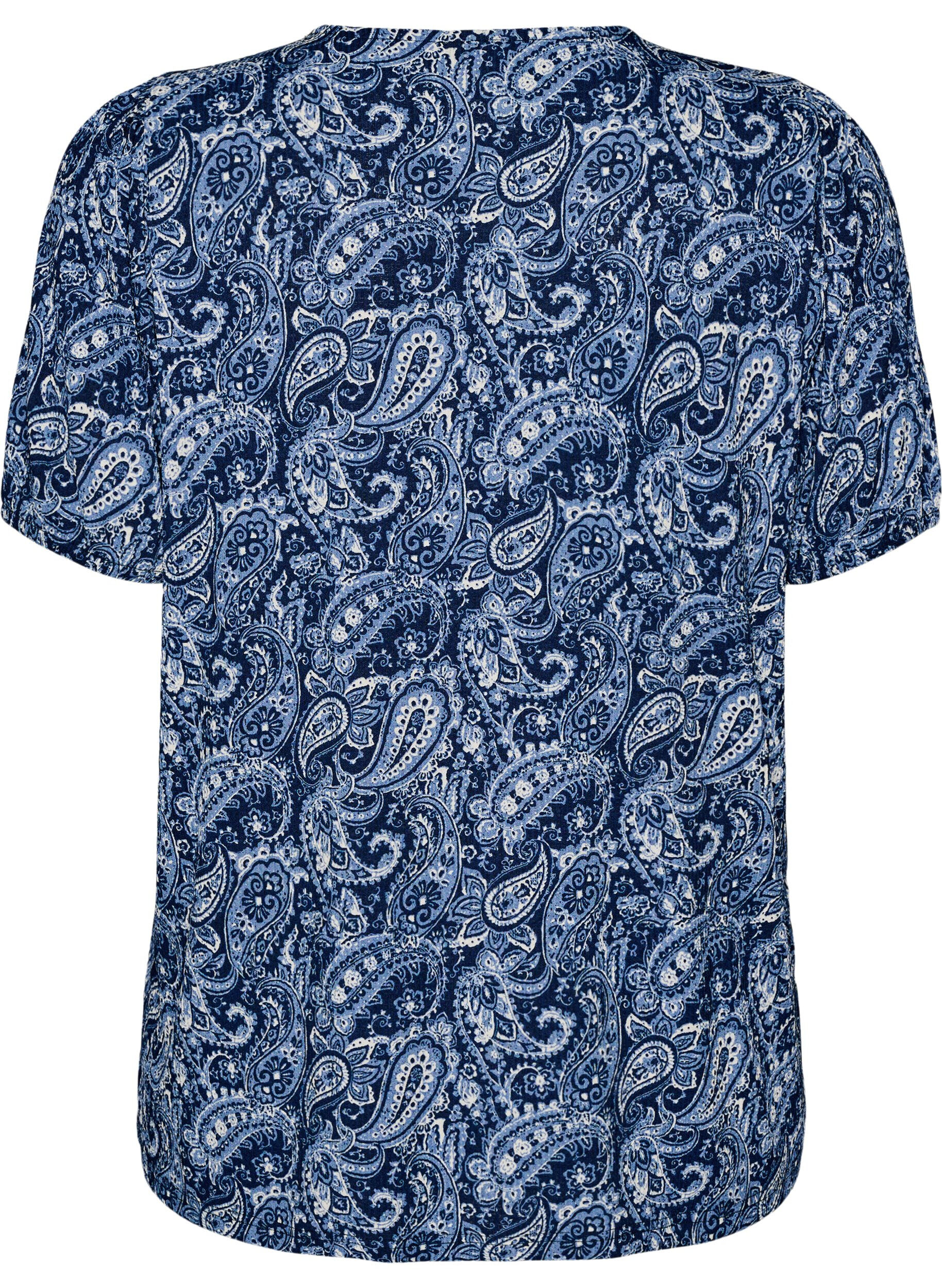 Zizzifashion Patterned blouse with short sleeves, Blue, Packshot image number 1