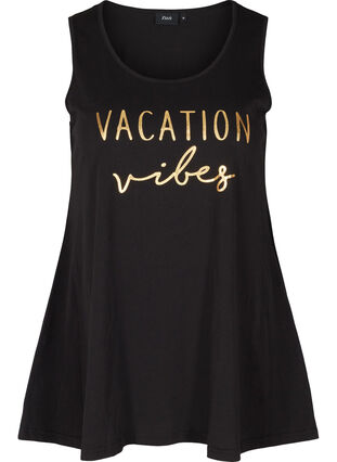 Cotton top with a print and a-line shape, Black VACATION, Packshot image number 0