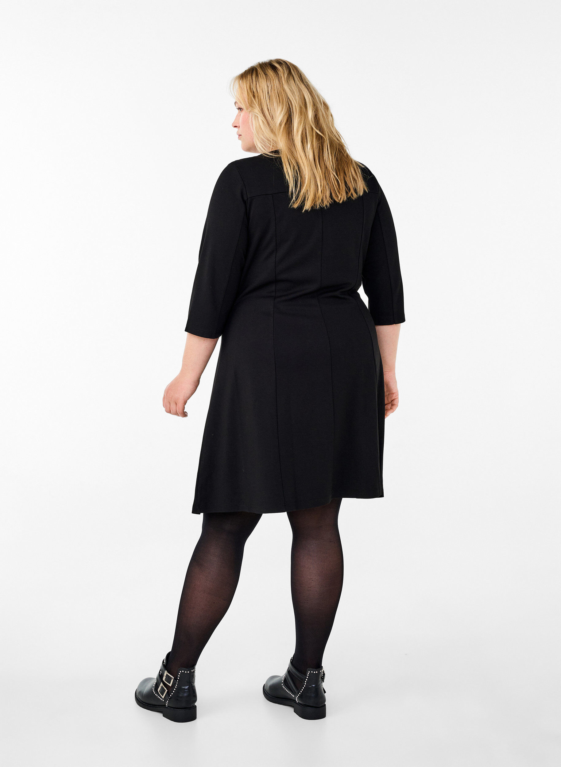 Zizzifashion A-shaped dress with 3/4 sleeves, Black, Model image number 2