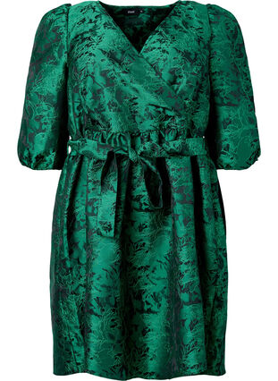 Short wrap dress with 3/4 sleeves, Green , Packshot image number 0