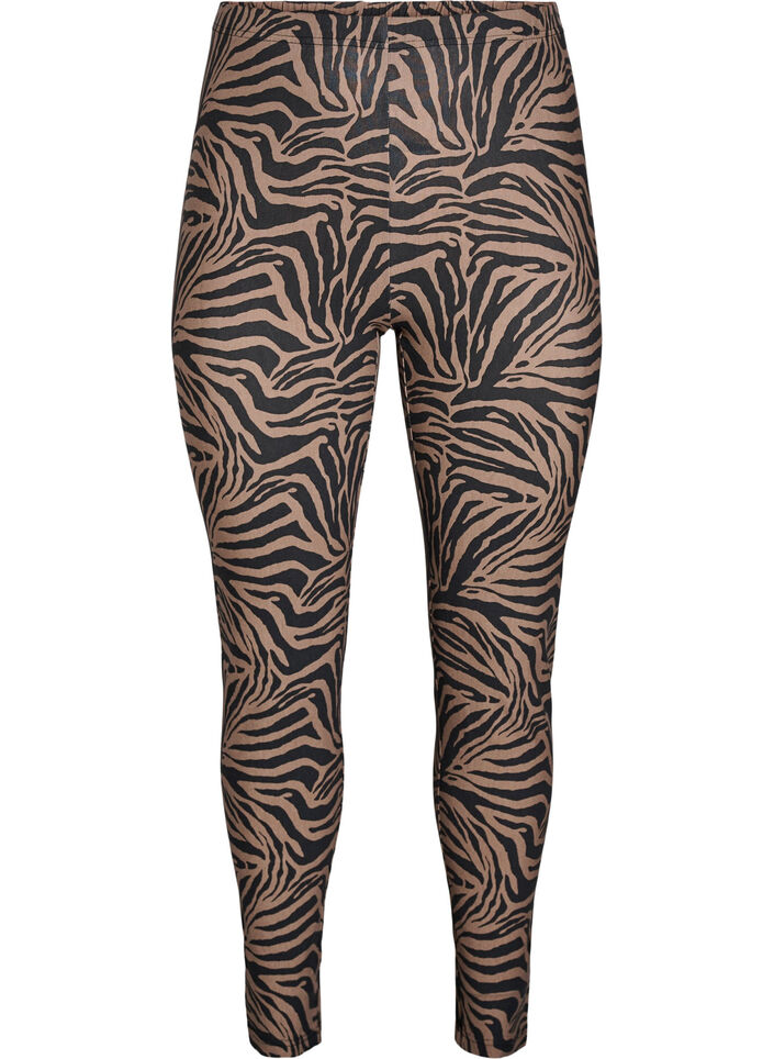 Viscose leggings with zebra print, Brown, Packshot image number 0