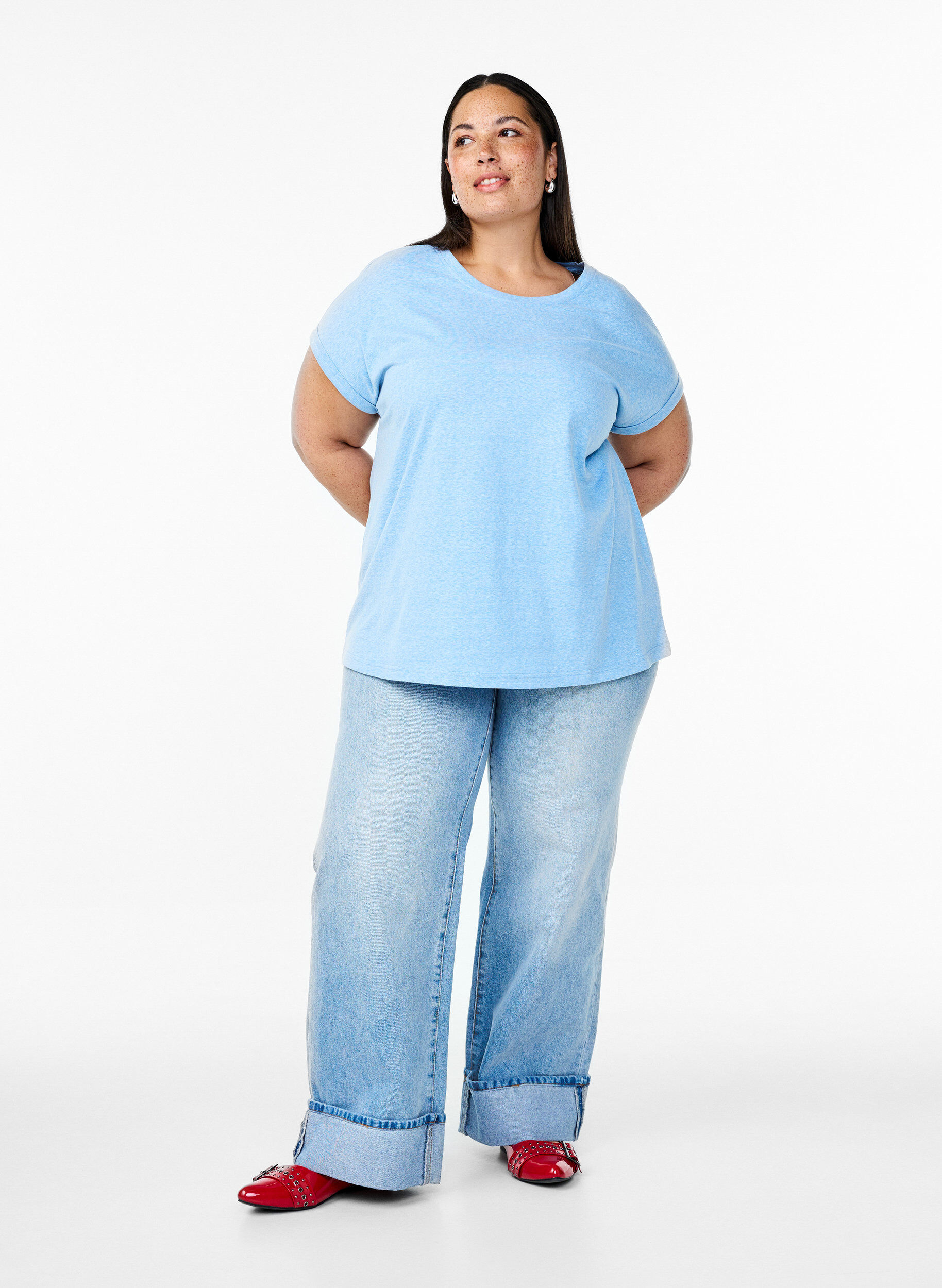 Zizzifashion Melange t-shirt with short sleeves, Light Blue, Model image number 1