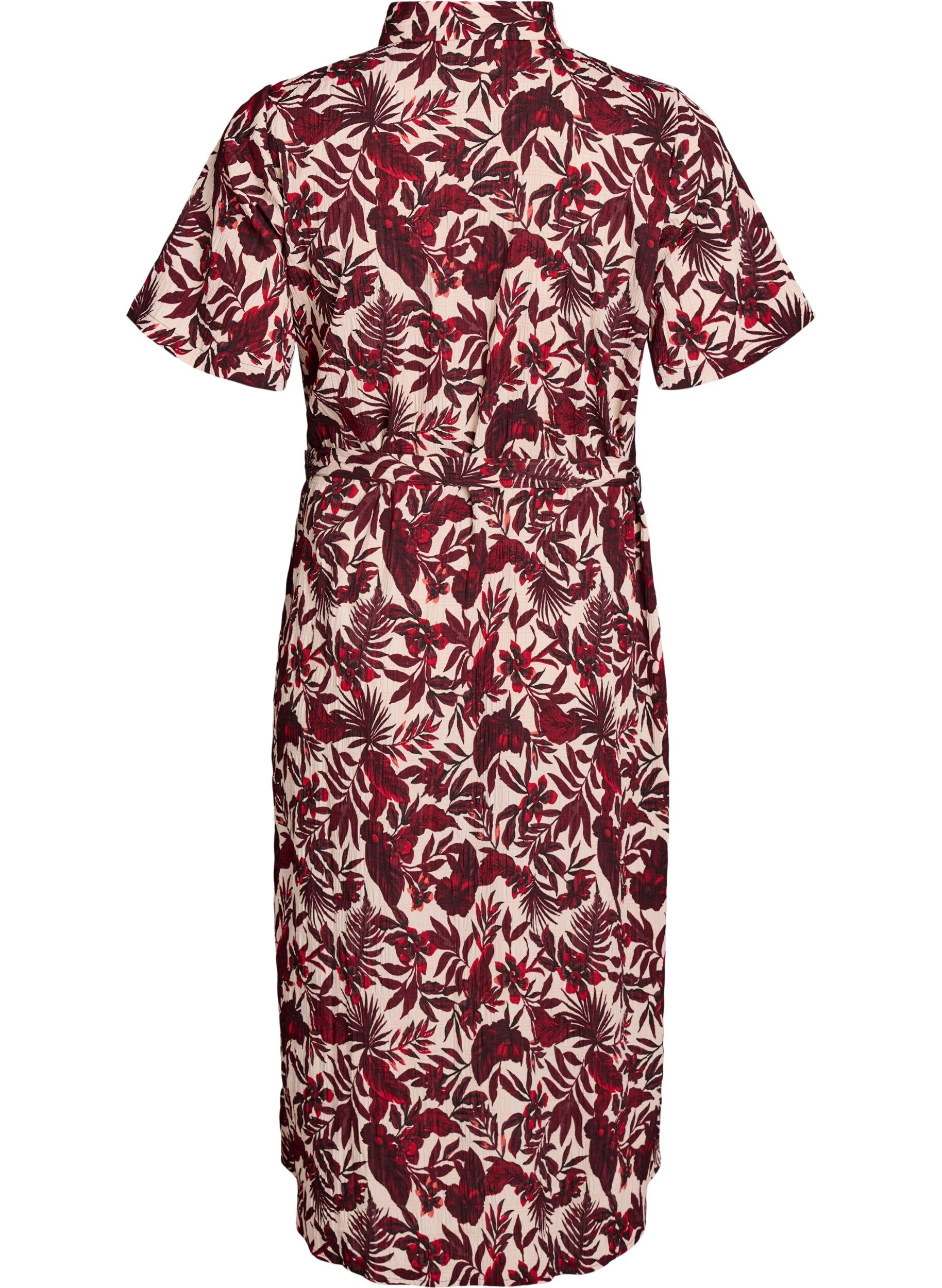 Zizzifashion Midi-length shirt dress with floral print, Red, Packshot image number 1
