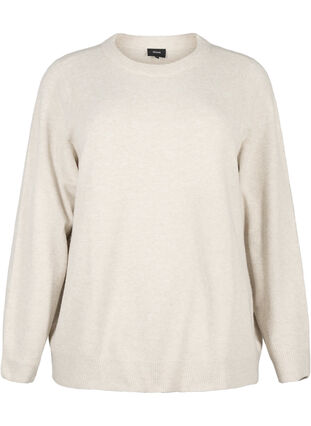 Long-sleeved pullover with round neck	, Pumice Stone Mel., Packshot image number 0