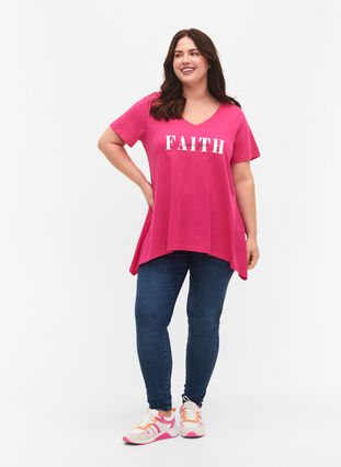 Cotton t-shirt with short sleeves, Shocking Pink FAITH, Model image number 2