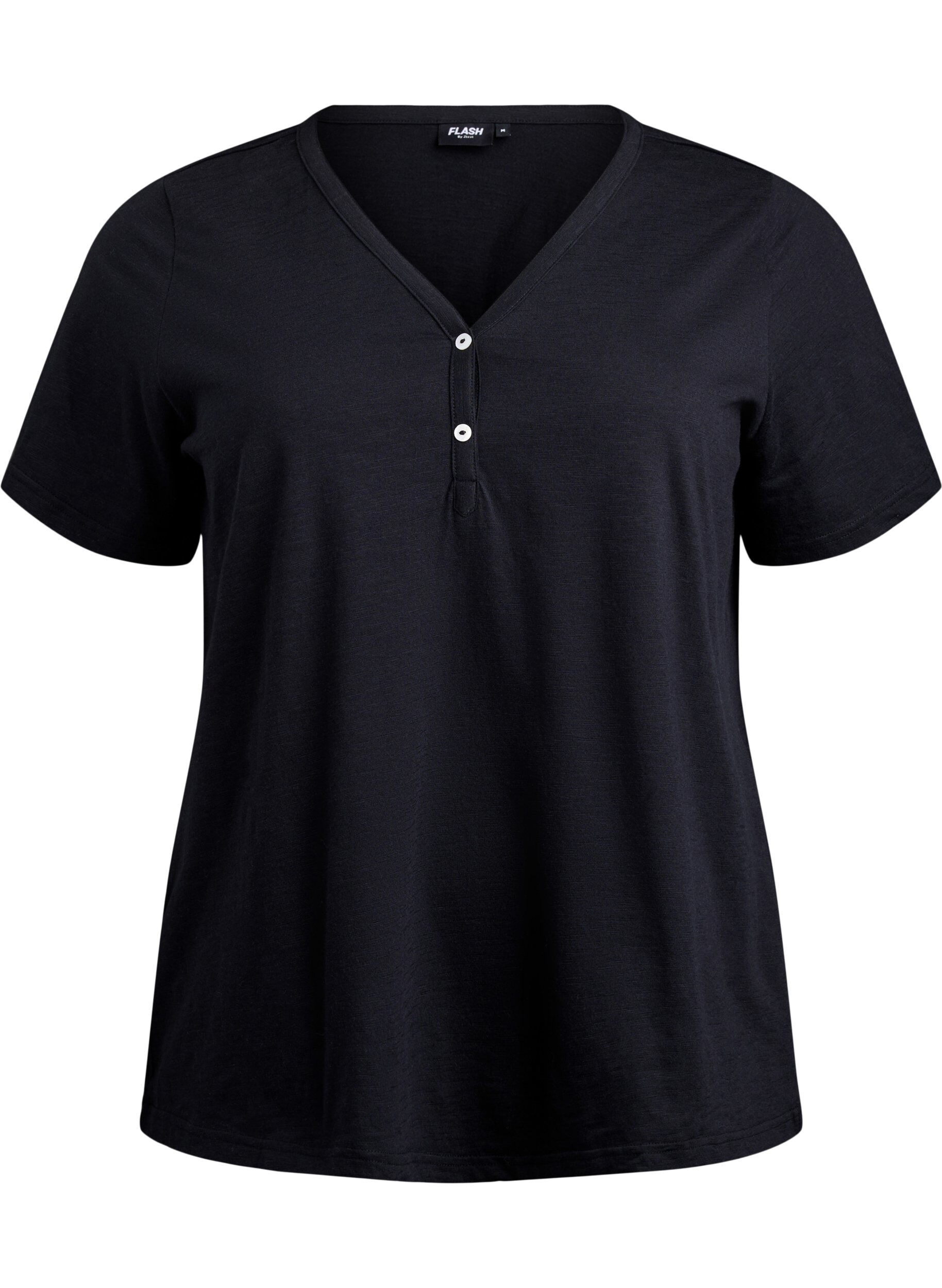Zizzifashion T-shirt with button detail, Black, Packshot image number 0