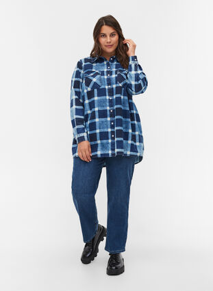 Checked cotton shirt with chest pockets, Blue/Black Check, Model image number 3