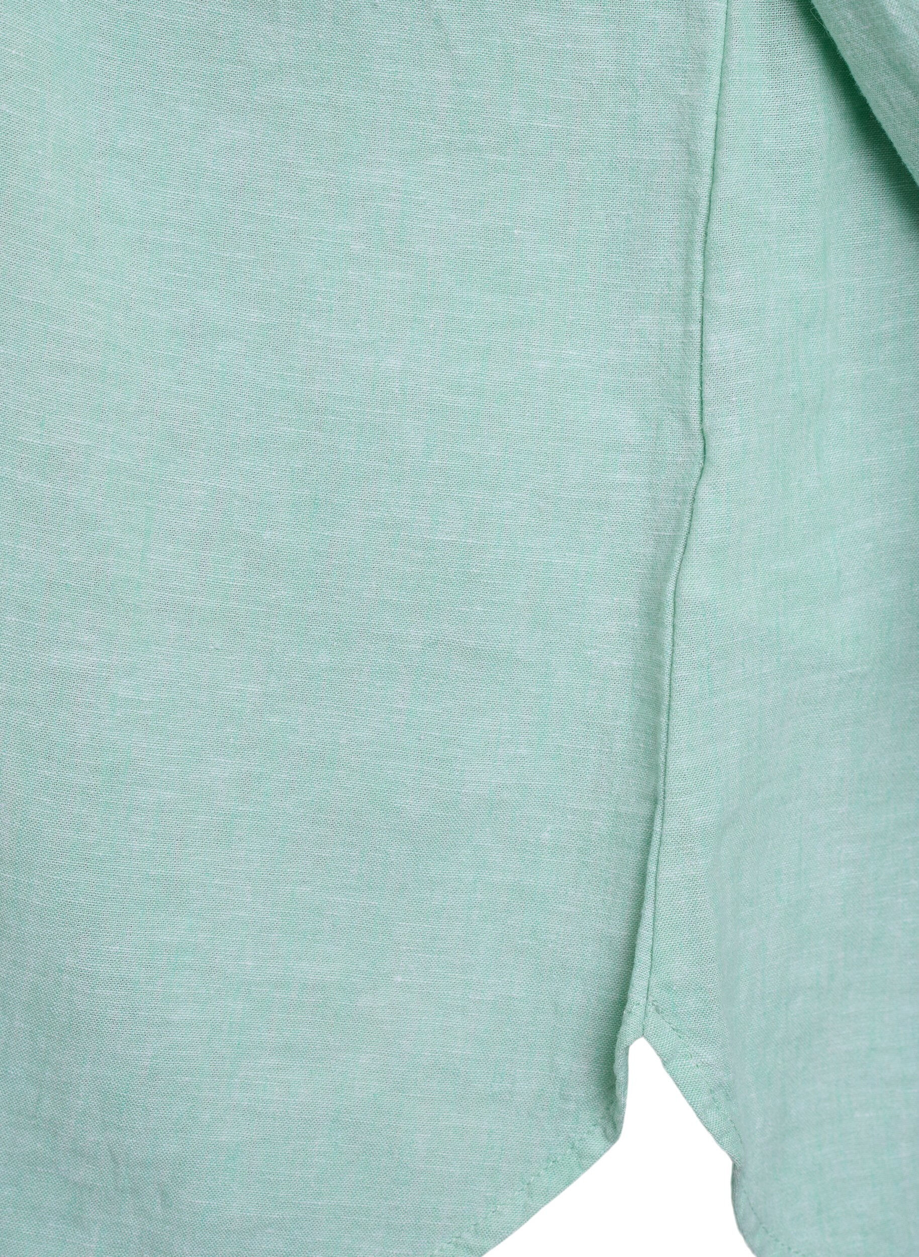 Zizzifashion Shirt in linen and viscose with 3/4 sleeves, Green, Packshot image number 3