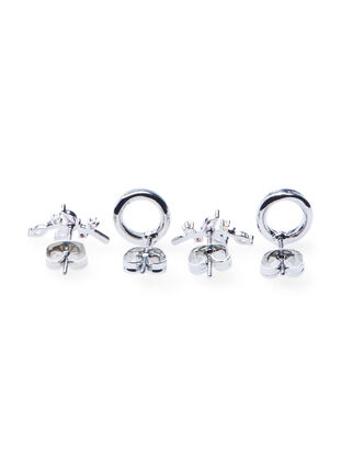 2-pack silver coloured earrings with rhinestones, Silver, Packshot image number 1