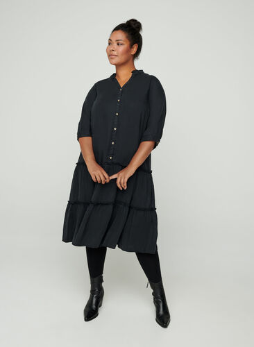 Lyocell dress with buttons, Black, Model image number 0