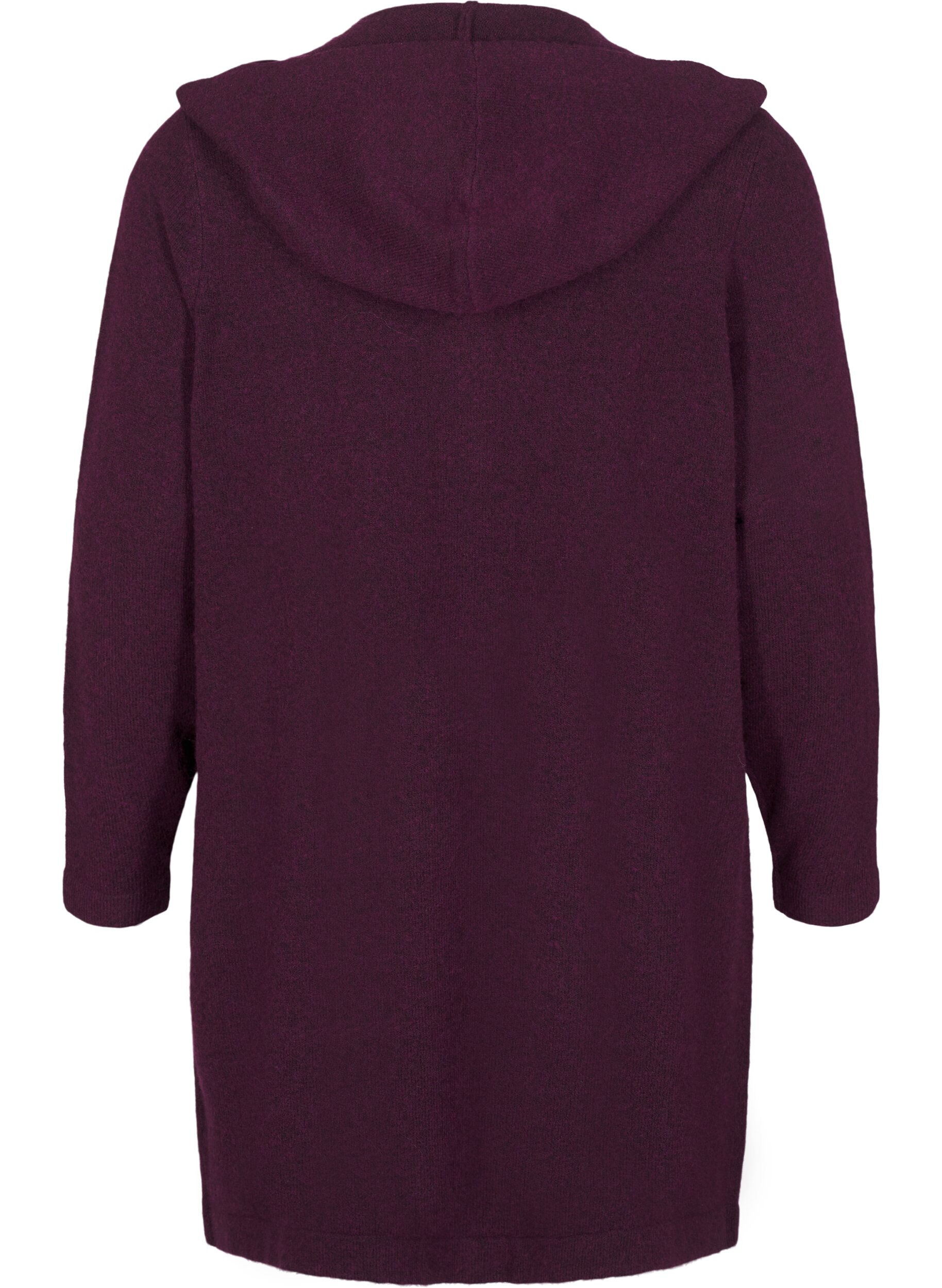 Zizzifashion Long knitted cardigan with wool and hood, Potent Purple Mel., Packshot image number 1