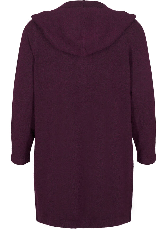 Long knitted cardigan with wool and hood, Potent Purple Mel., Packshot image number 1