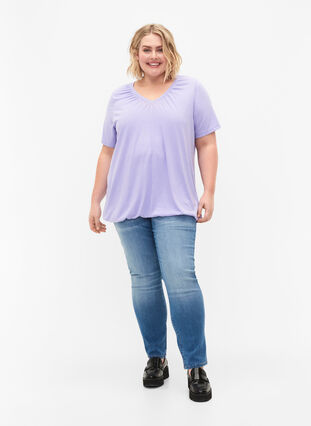Melange t-shirt with elasticated edge, Lavender Mél, Model image number 2
