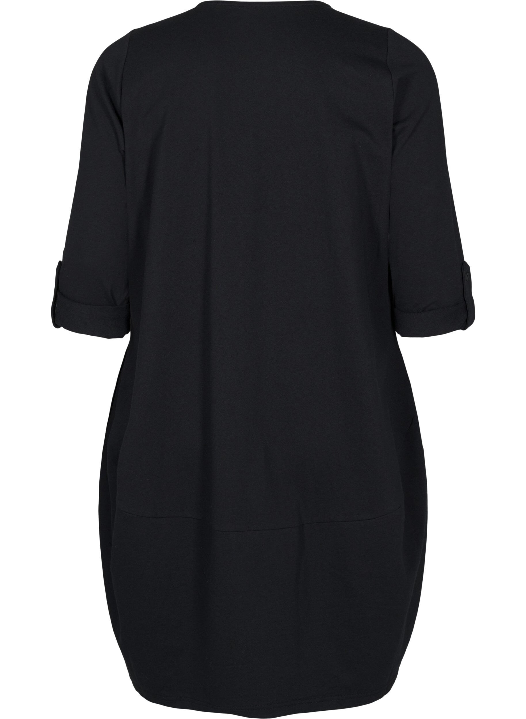 ZizzifashionCotton dress with balloon fit, Black, Packshot image number 1