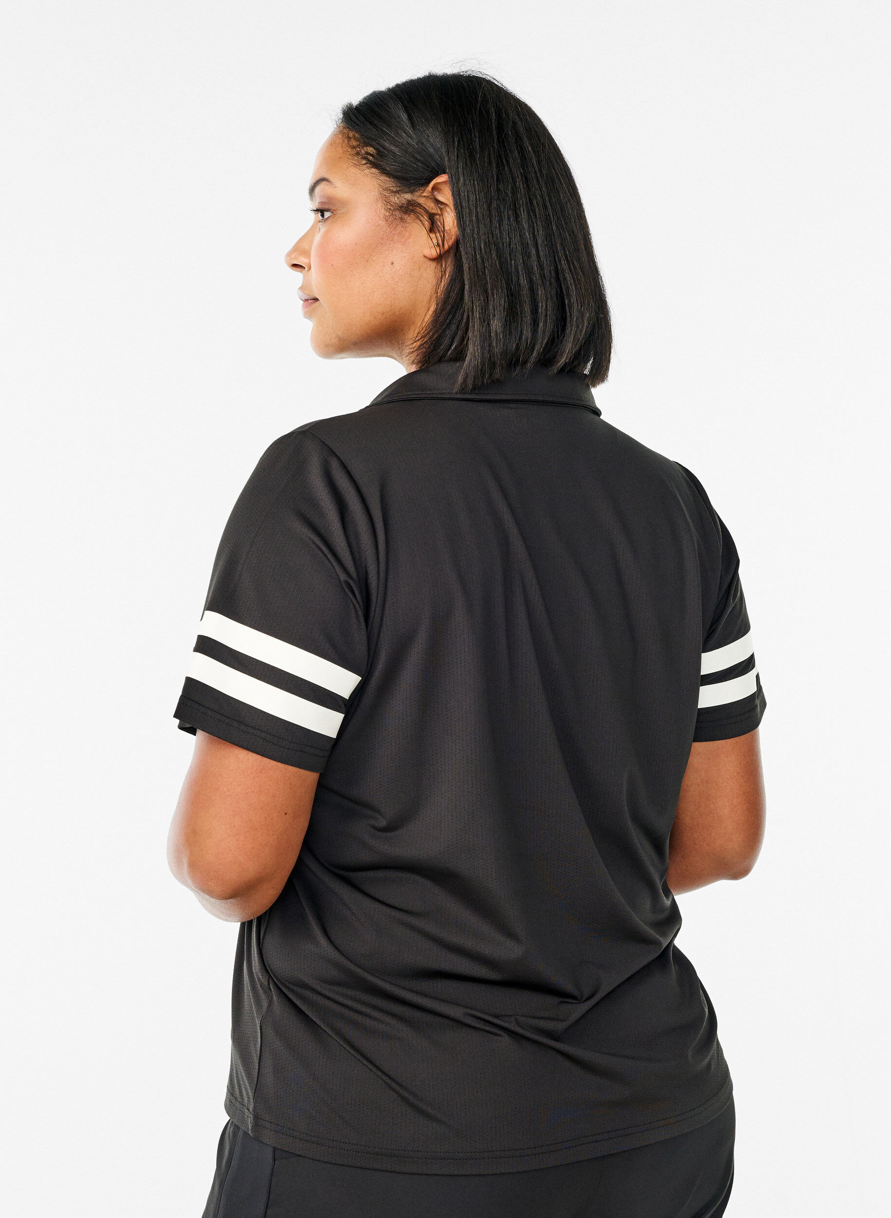 Zizzifashion Sporty polo shirt with stripe details, Black, Model image number 2