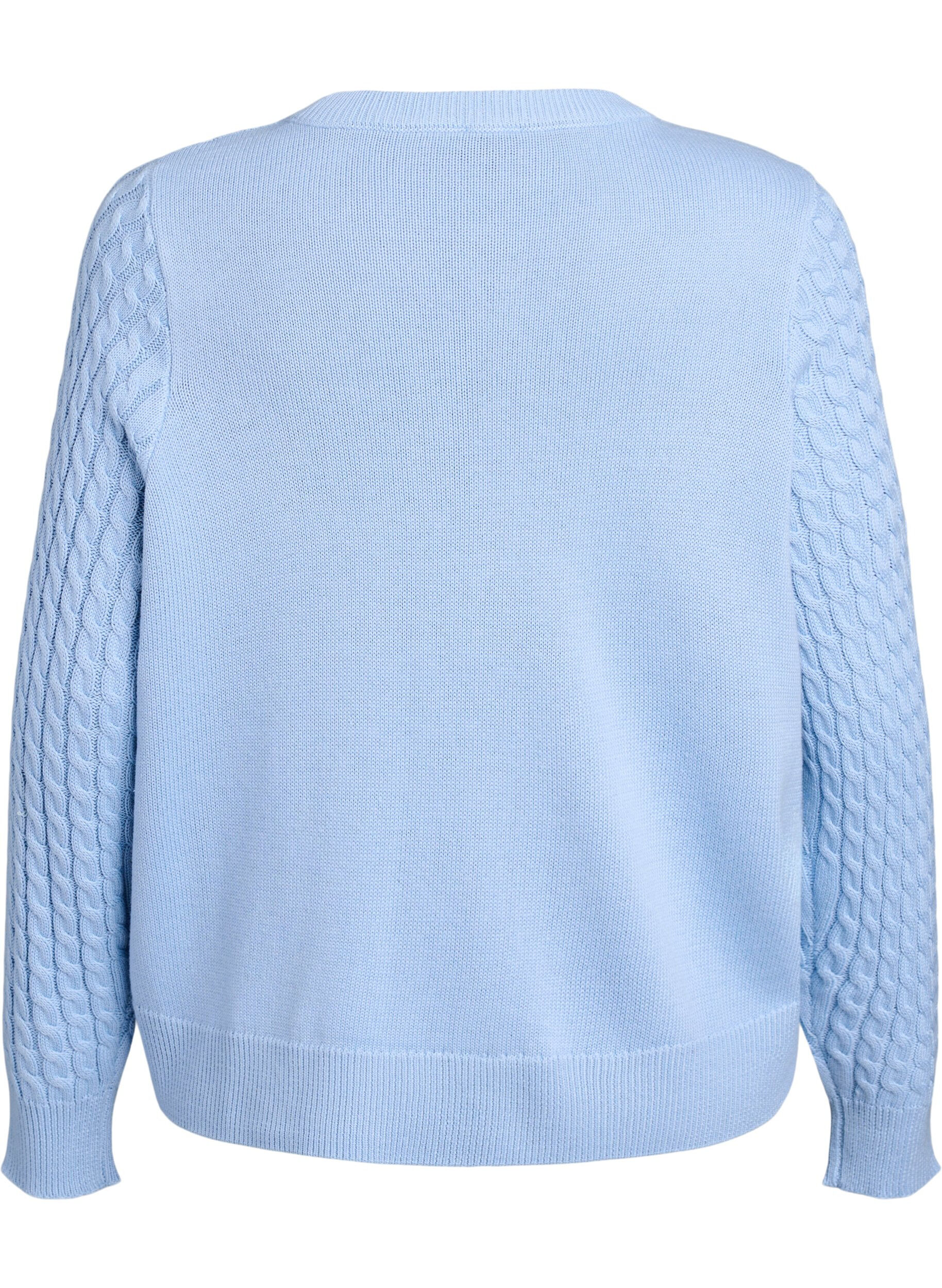 Zizzifashion Cable-knit cardigan with golden buttons, Blue, Packshot image number 1
