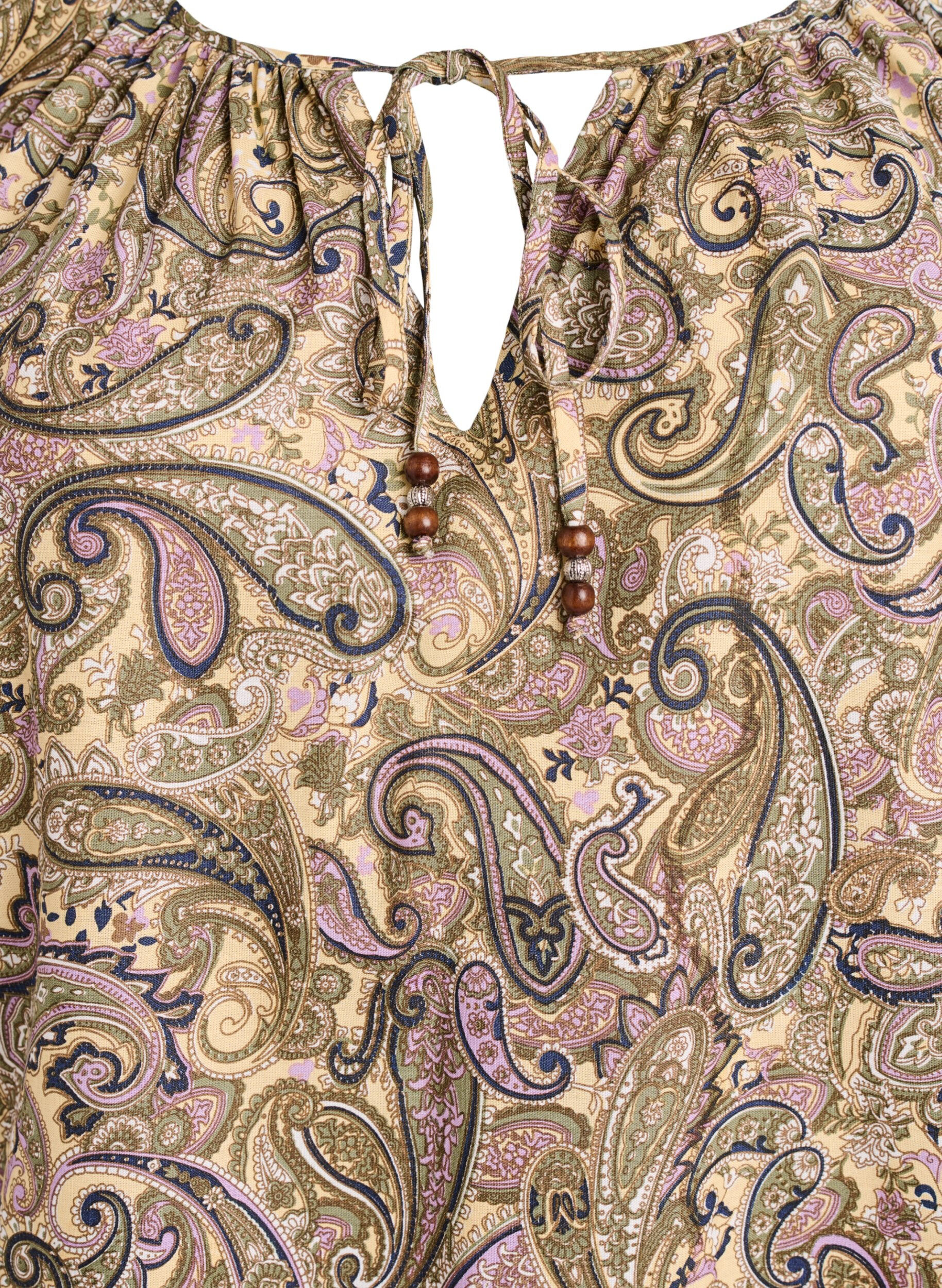 Zizzifashion Viscose blouse with paisley print and tie-string, Yellow, Packshot image number 2