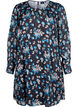 Short printed dress with a round neck, Black Blue Fl. AOP, Packshot image number 0