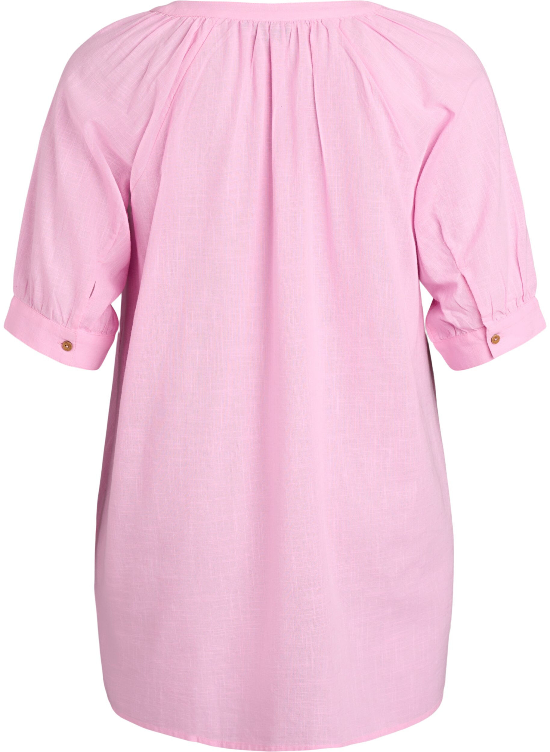 Zizzifashion Cotton tunic with a V-neck, Pink, Packshot image number 1