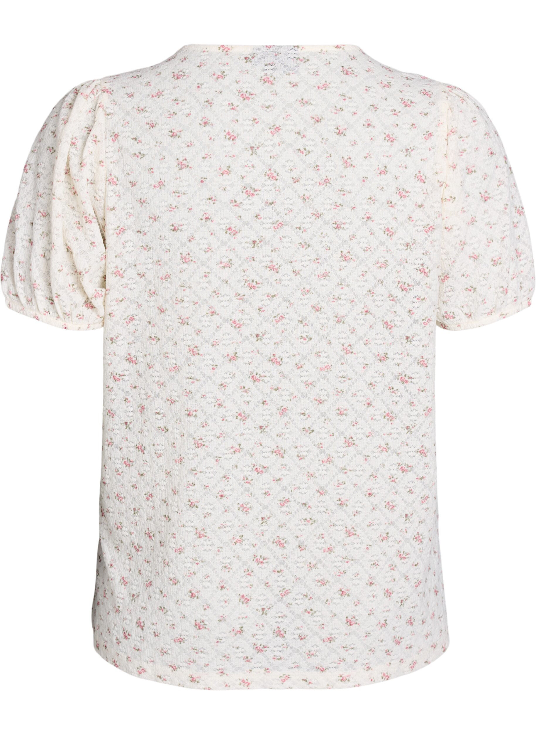 Zizzifashion Short-sleeved jersey blouse with floral print, White, Packshot image number 1
