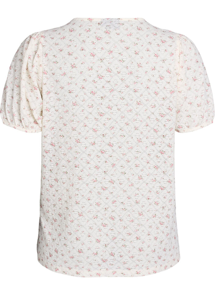 Short-sleeved jersey blouse with floral print, White, Packshot image number 1