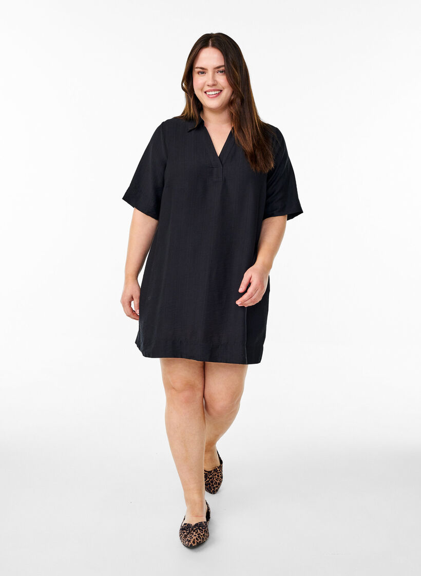 Tunic with collar and side pockets, Black, Model image number 1