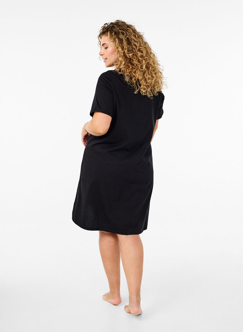 Short-sleeved nightgown in organic cotton, Black, Model image number 2