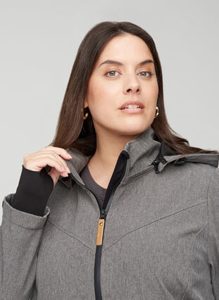 Softshell jacket with a hood and pockets, Medium Grey Melange, Model image number 2
