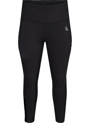 Cropped reflective gym leggings with pocket, Black/Reflex Lines, Packshot image number 0