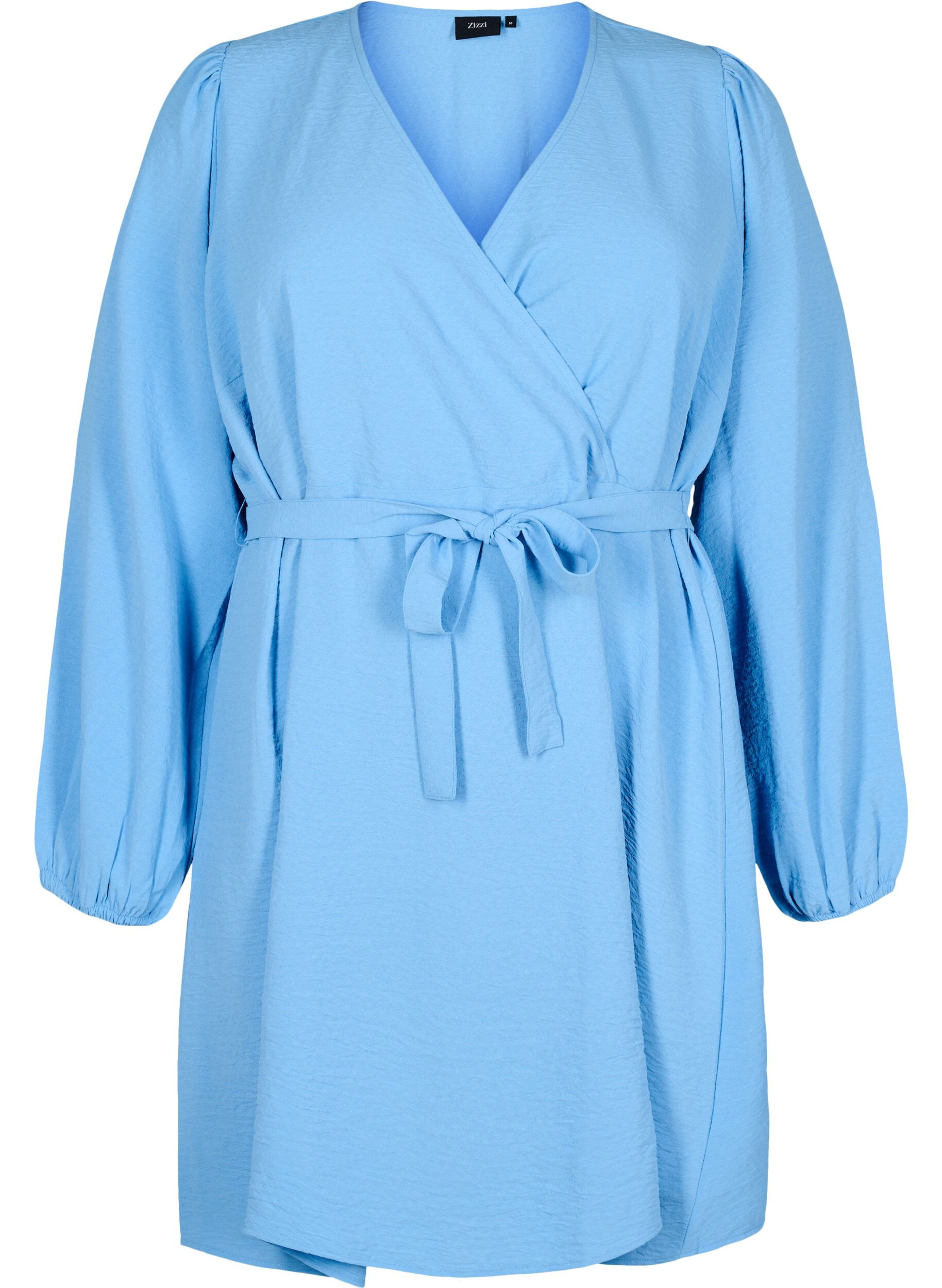Zizzifashion Short wrap dress with tie belt, Light Blue, Packshot image number 0
