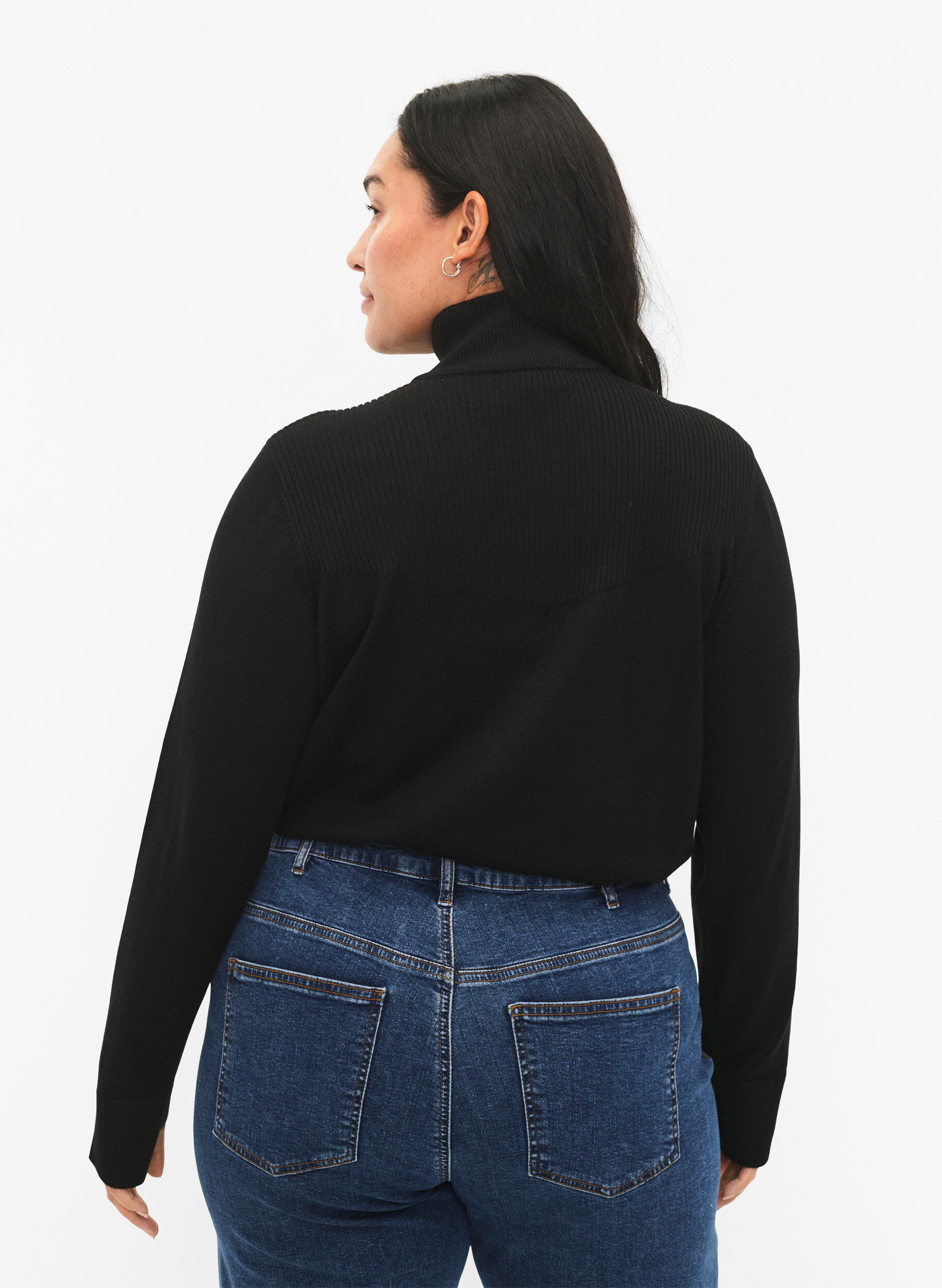 Zizzifashion Viscose knit blouse with high neck and zipper, Black, Model image number 1