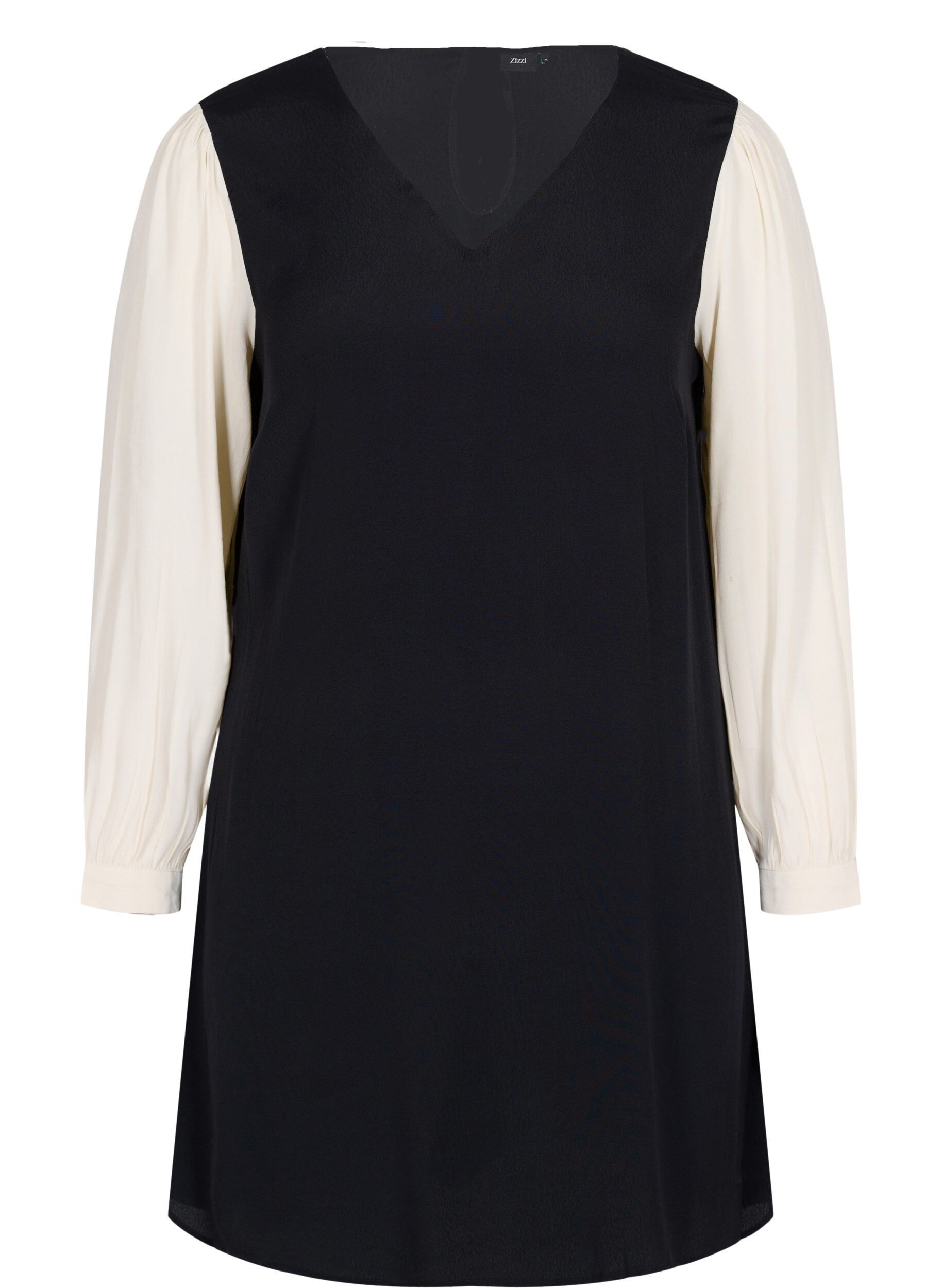 Zizzifashion Long-sleeved dress in viscose, Black w. Cloud D., Packshot image number 0