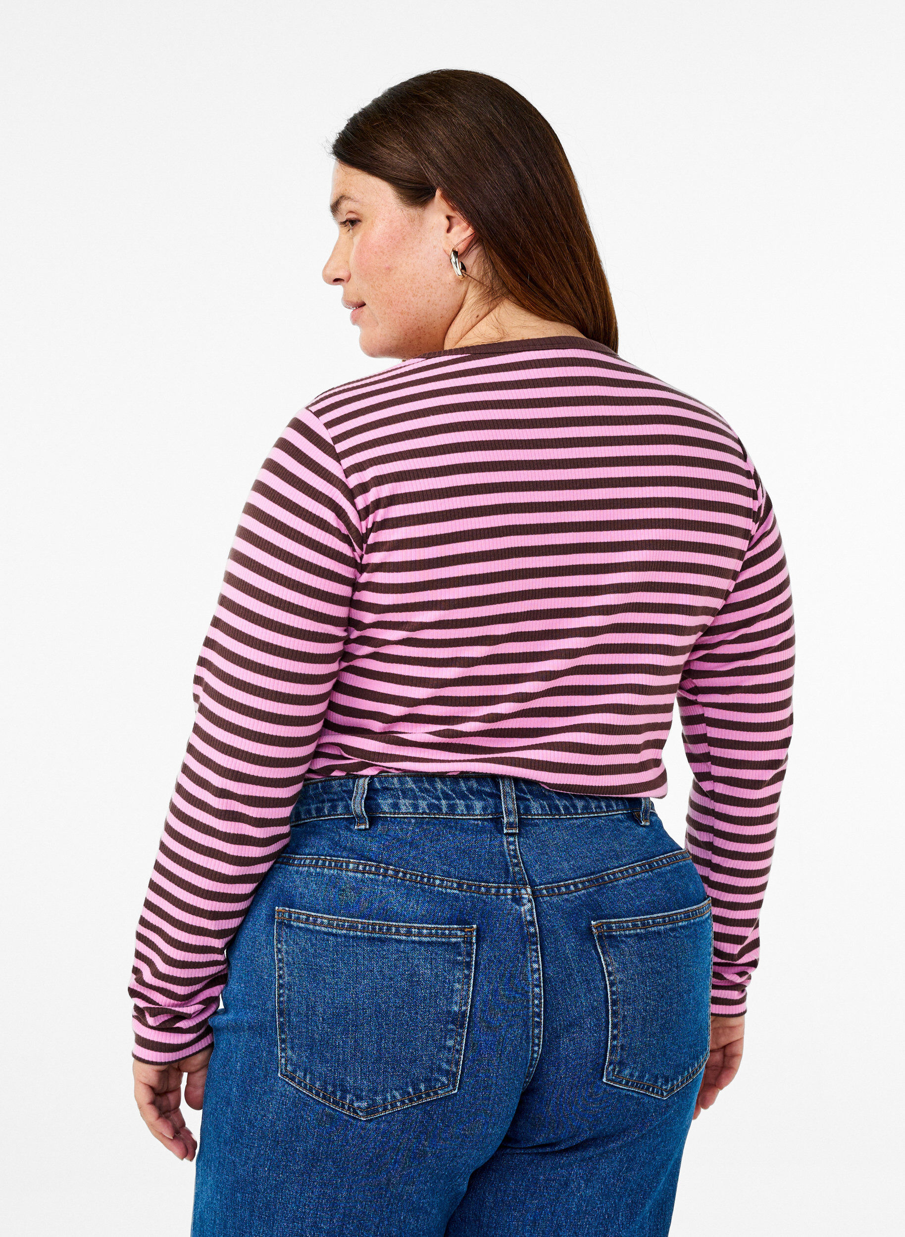Zizzifashion Striped blouse with long sleeves, Pink, Model image number 2