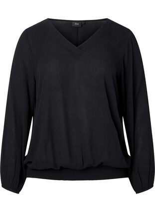 Viscose blouse with smock, Black, Packshot image number 0