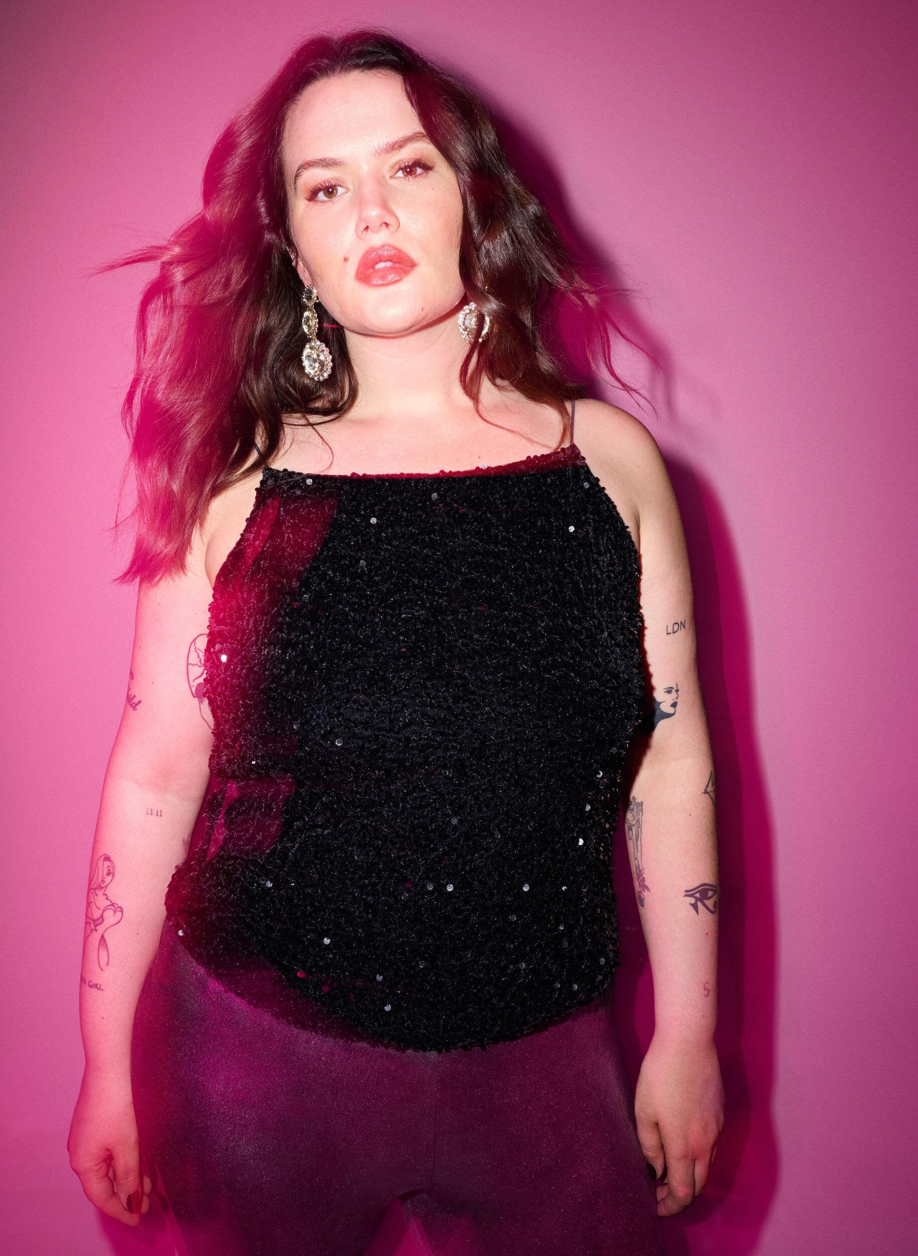 Zizzifashion Top with sequin and narrow straps, Black Sequins, Image image number 0