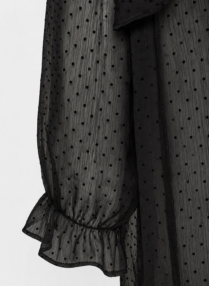 Midi dress in a lightweight, sheer fabric with dots and ruffles, Black, Packshot image number 2