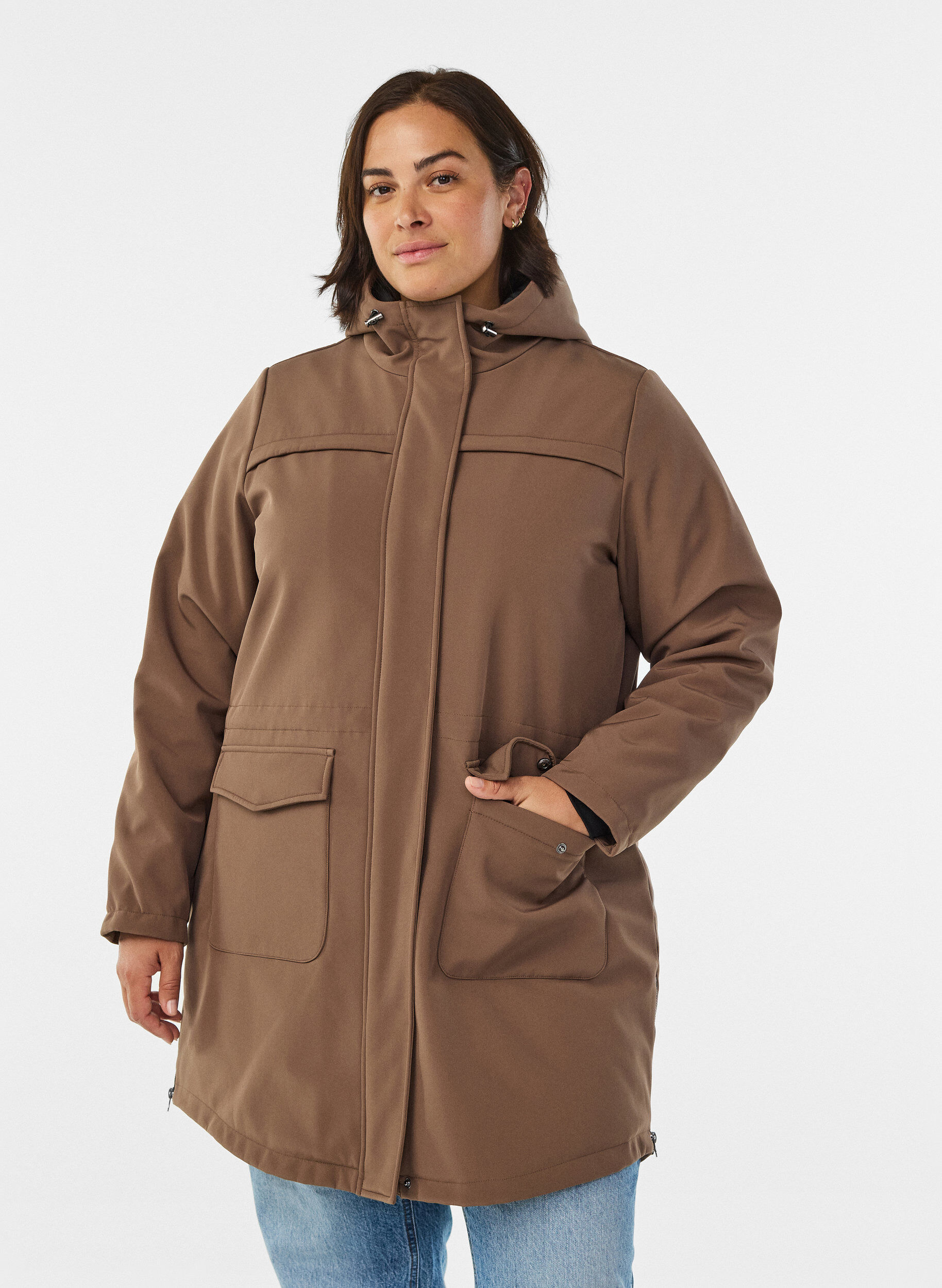 Water-repellent softshell jacket with quilted lining, Brown, Model
