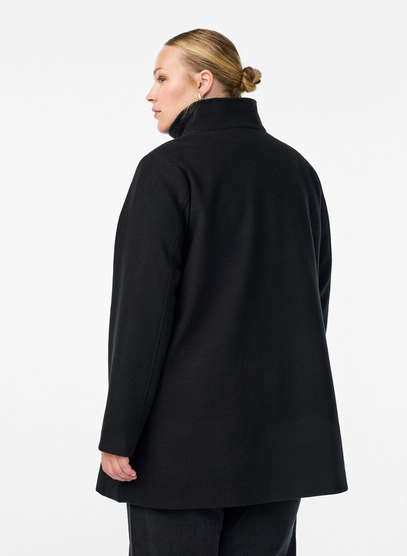 Short coat with A-line shape, Black, Model image number 2