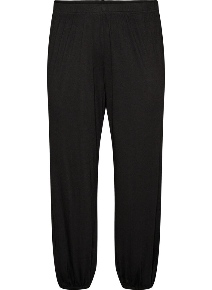 Loose pyjama bottoms in viscose with an elastic waist, Black, Packshot image number 0