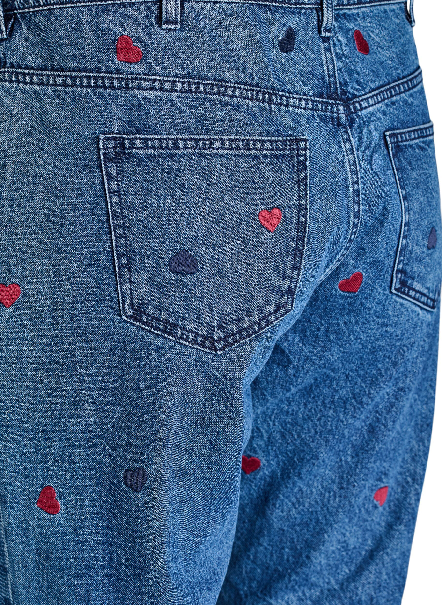 Zizzifashion High-waisted Gemma jeans with embroidered details, Blue, Packshot image number 3