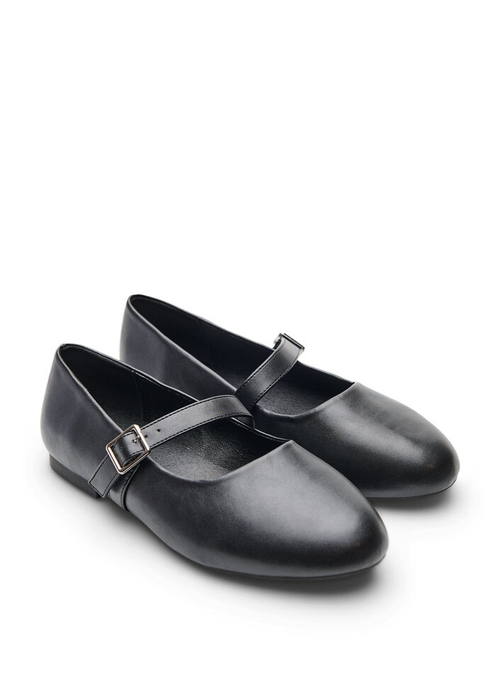 Ballerina in faux leather with strap, Black, Packshot image number 1