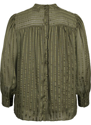 Striped blouse with high neck and button details, Forest Night, Packshot image number 1