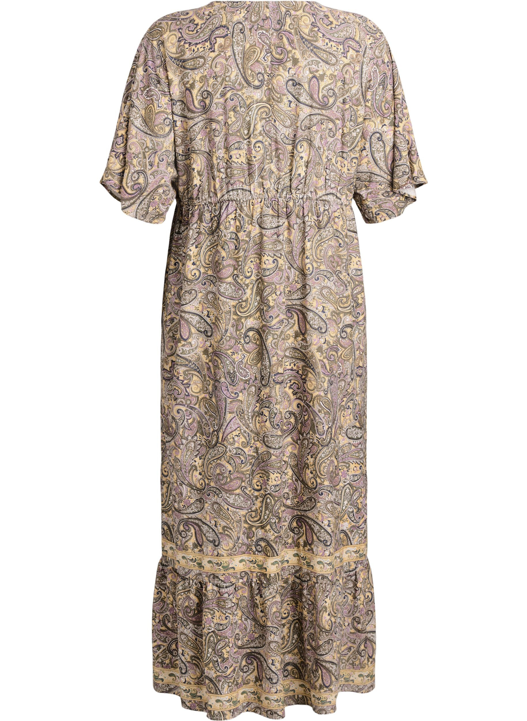 Zizzifashion Viscose maxi dress with a paisley print, Yellow, Packshot image number 1
