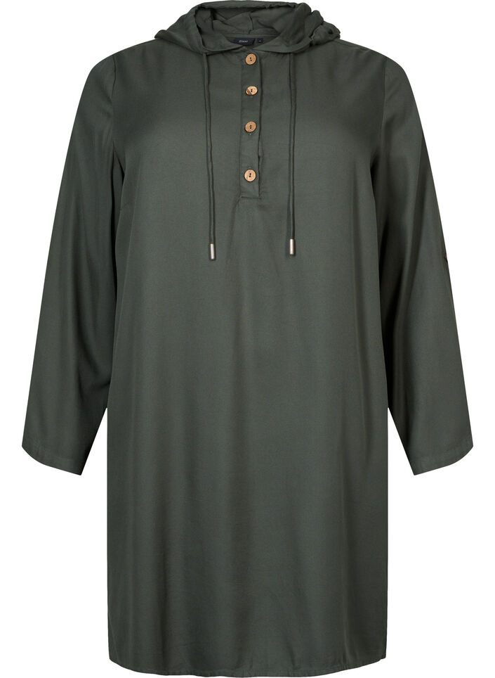 Viscose tunic with hood, Thyme, Packshot image number 0