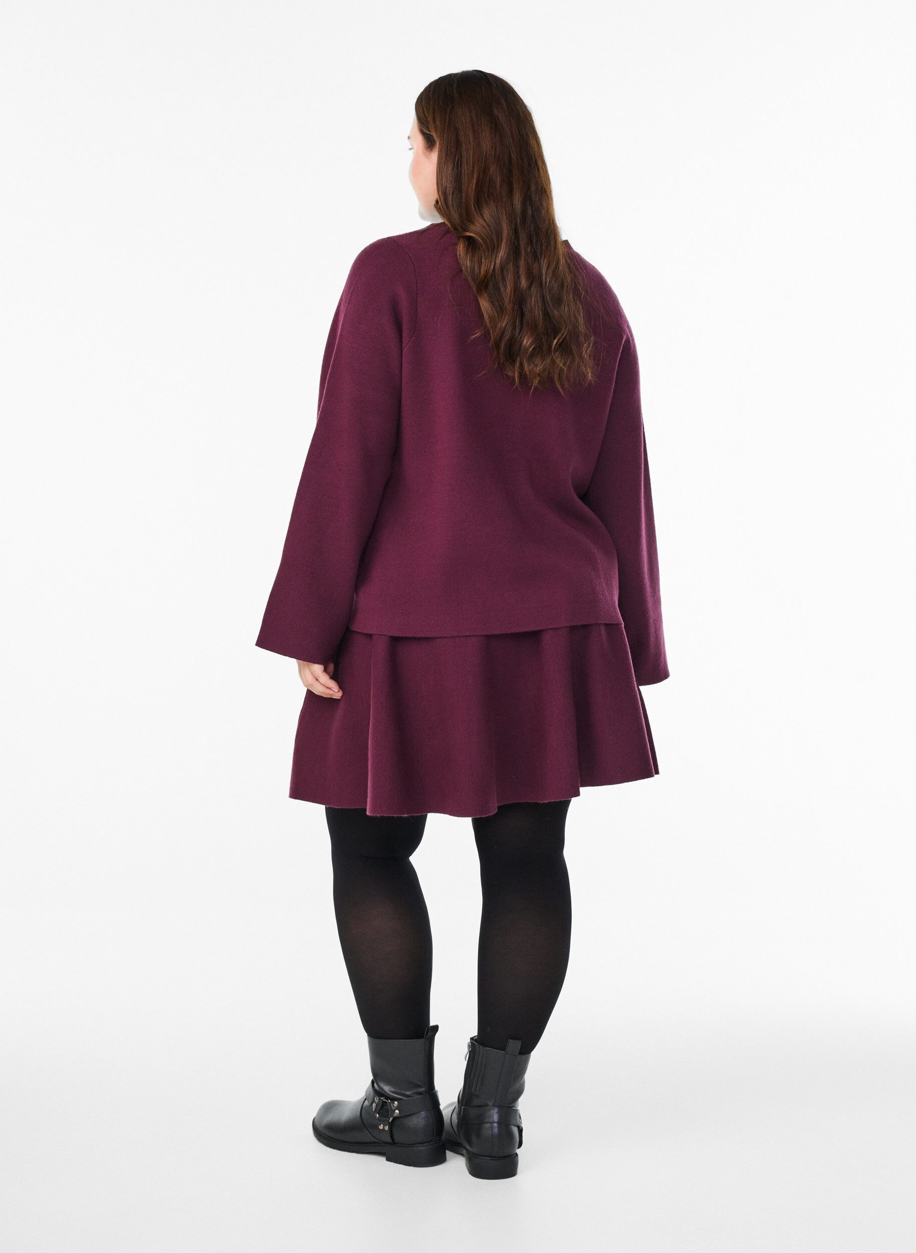 ZizzifashionShort knitted A-line skirt, Dark Bordeaux, Model image number 2