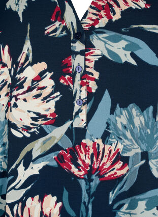 Floral blouse with 3/4 sleeves, Navy Flower, Packshot image number 2
