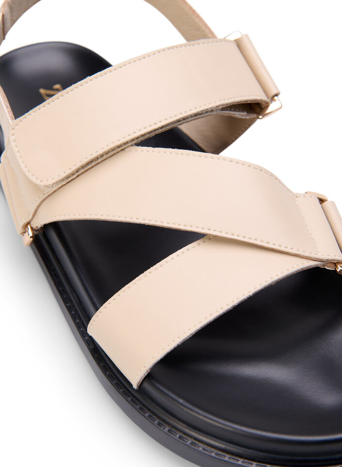 Wide fit - Leather sandal with adjustable straps, Beige, Packshot image number 3