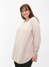 Knitted melange pullover with pearl buttons on the sides	, Pumice Stone Mel., Model
