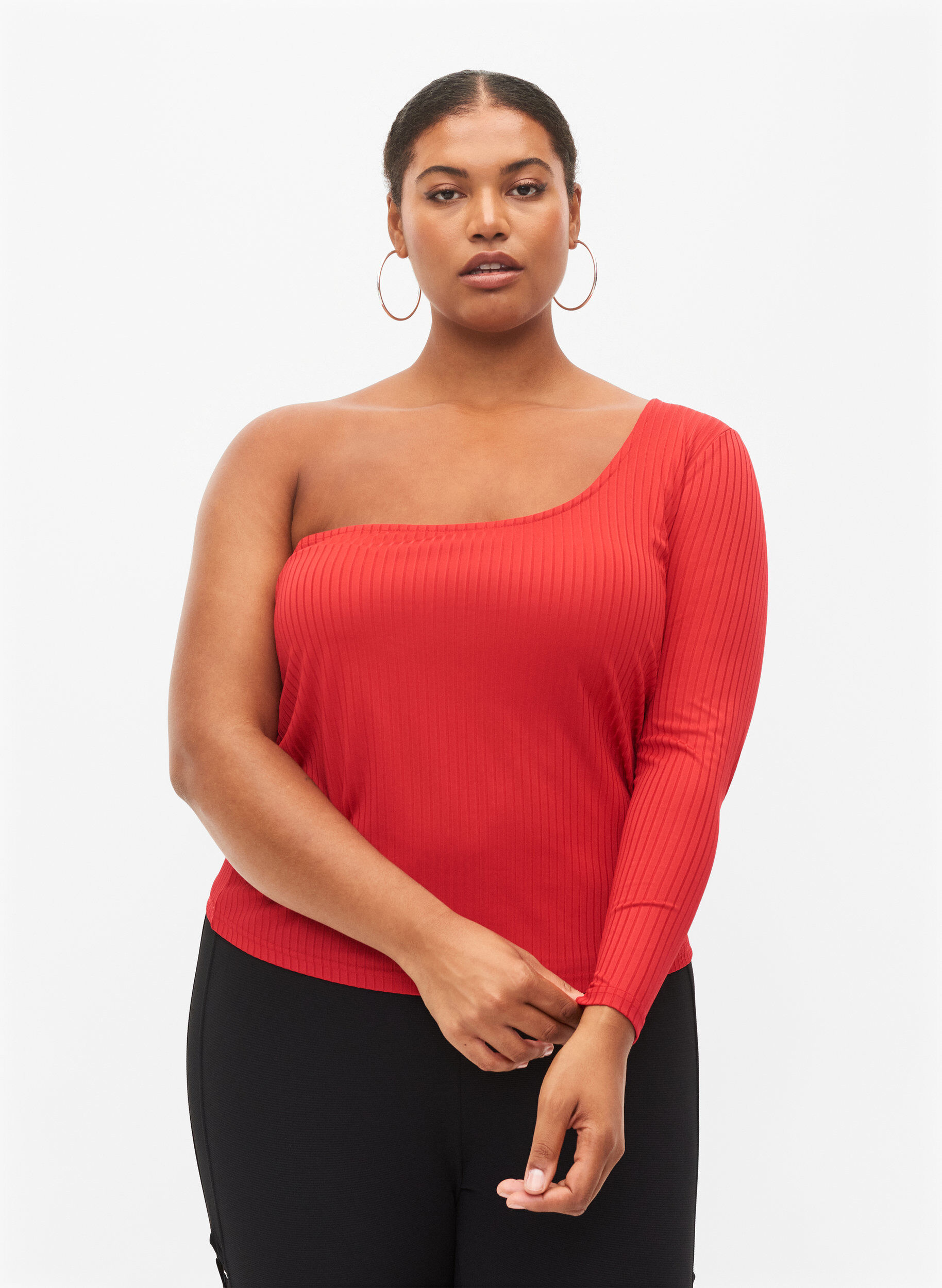 Zizzifashion One-shoulder top, Tango Red, Model image number 0
